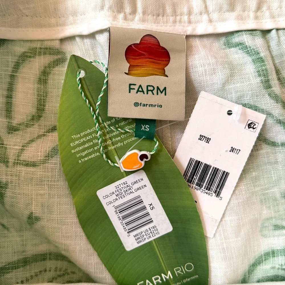 FARM Rio Color Festival Linen Midi Skirt, Green, NWT 🇧🇷 - Picture 14 of 16